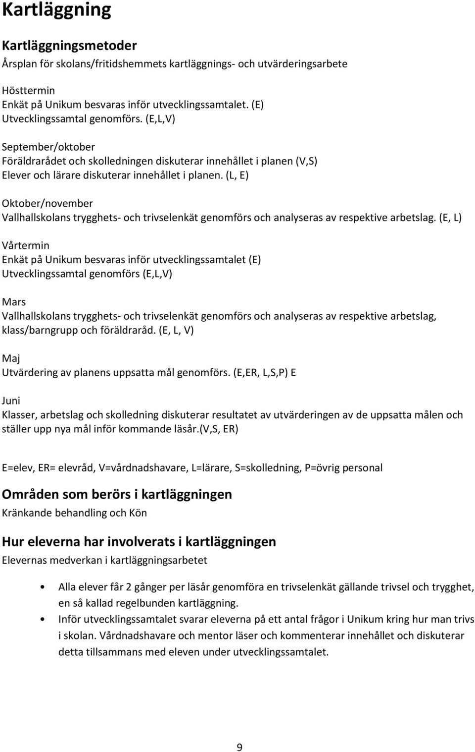 (L, E) Oktober/november Vallhallskolans trygghets- och trivselenkät genomförs och analyseras av respektive arbetslag.