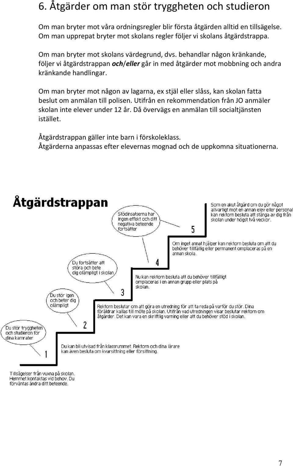 behandlar någon kränkande, följer vi åtgärdstrappan och/eller går in med åtgärder mot mobbning och andra kränkande handlingar.