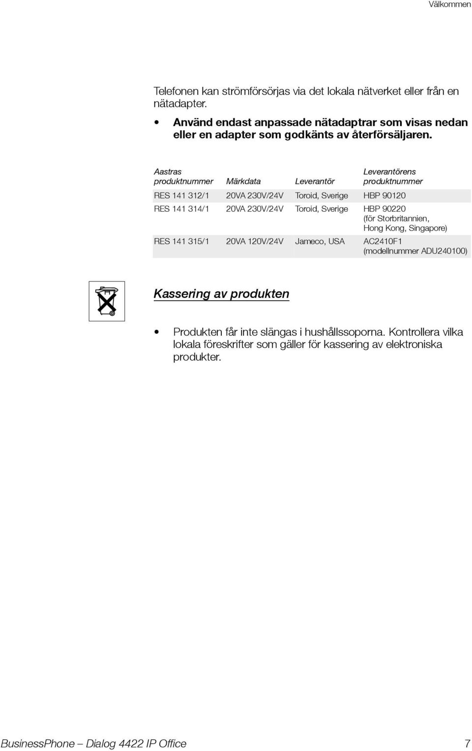 Aastras produktnummer Märkdata Leverantör Leverantörens produktnummer RES 141 312/1 20VA 230V/24V Toroid, Sverige HBP 90120 RES 141 314/1 20VA 230V/24V Toroid,