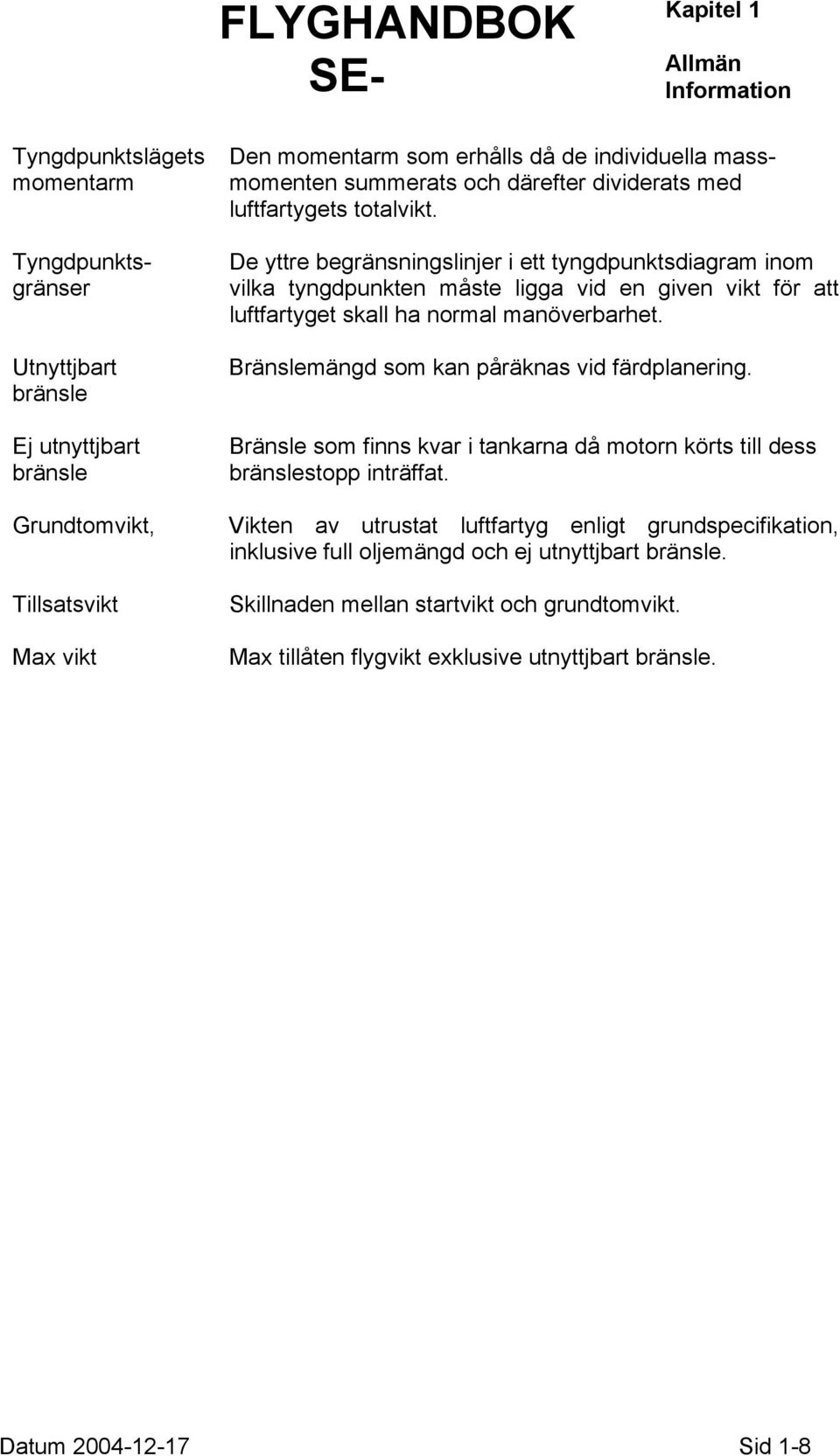 De yttre begränsningslinjer i ett tyngdpunktsdiagram inom vilka tyngdpunkten måste ligga vid en given vikt för att luftfartyget skall ha normal manöverbarhet.