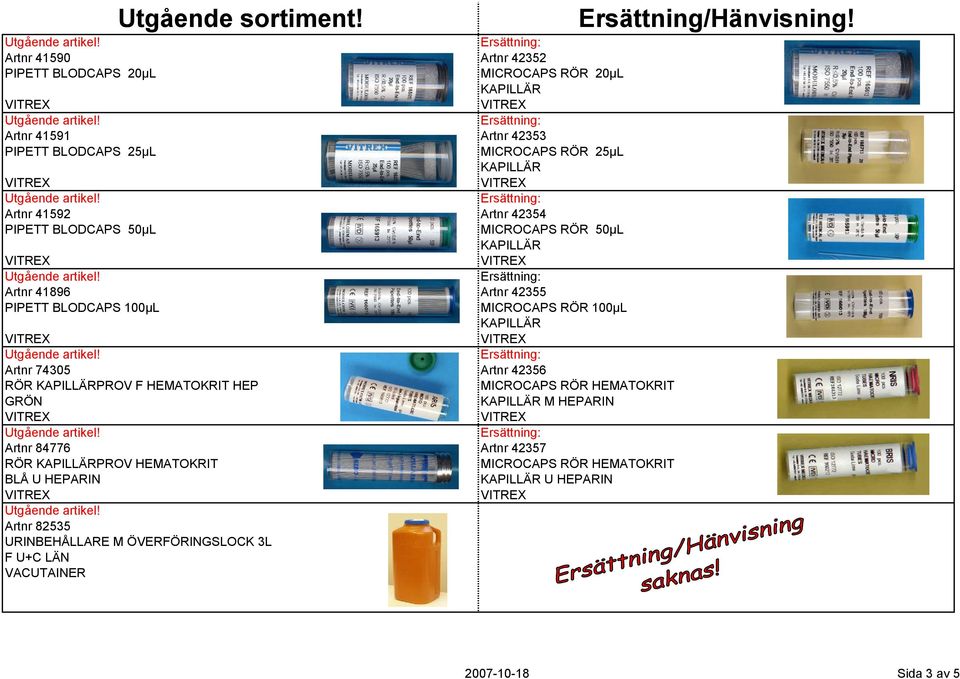 BLODCAPS 100µL MICROCAPS RÖR 100µL Artnr 74305 Artnr 42356 RÖR PROV F HEMATOKRIT HEP GRÖN M HEPARIN Artnr 84776 Artnr