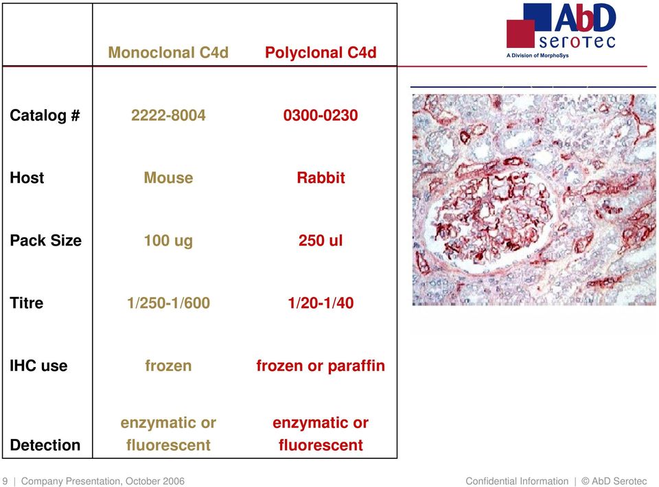 frozen or paraffin Detection enzymatic or fluorescent enzymatic or