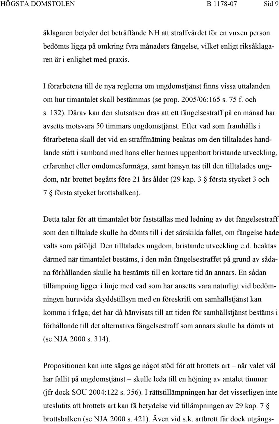 Därav kan den slutsatsen dras att ett fängelsestraff på en månad har avsetts motsvara 50 timmars ungdomstjänst.