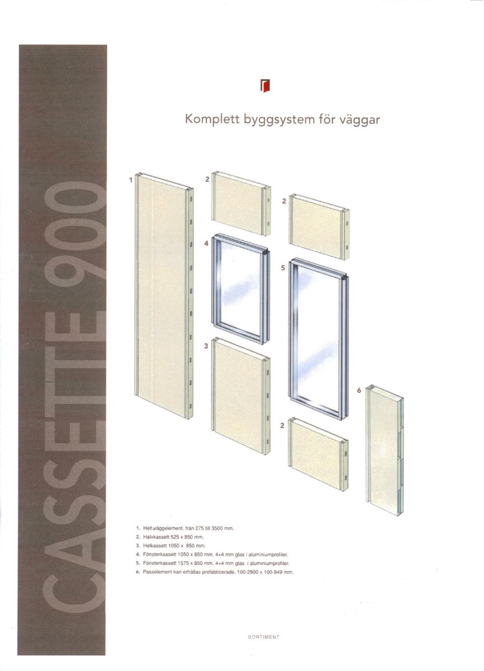 4. Fönsterkassett 1050 x 850 mm. 4+4 mm glas i aluminiumprofiler. S.