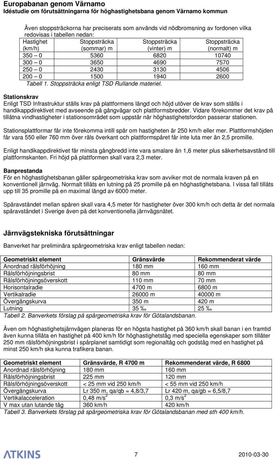 Stationskrav Enligt TSD Infrastruktur ställs krav på plattformens längd och höjd utöver de krav som ställs i handikappdirektivet med avseende på gångvägar och plattformsbredder.