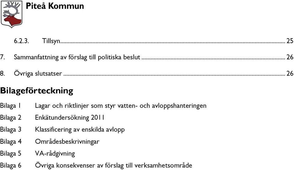 .. 26 Bilageförteckning Bilaga 1 Lagar och riktlinjer som styr vatten- och avloppshanteringen