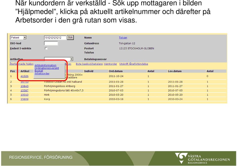 aktuellt artikelnummer och därefter på