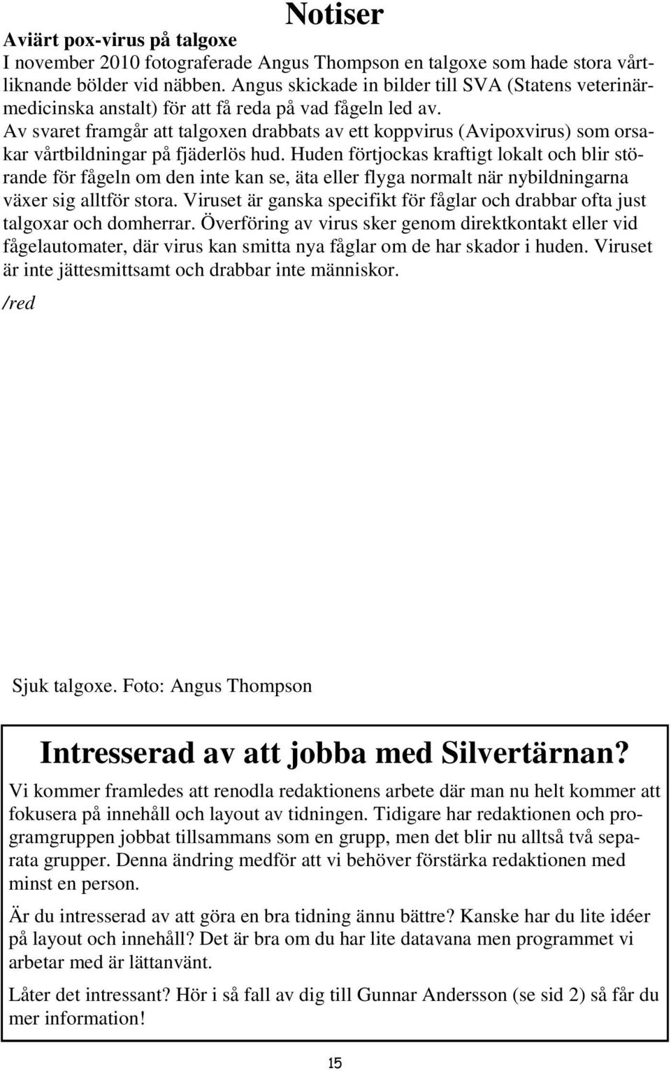 Av svaret framgår att talgoxen drabbats av ett koppvirus (Avipoxvirus) som orsakar vårtbildningar på fjäderlös hud.