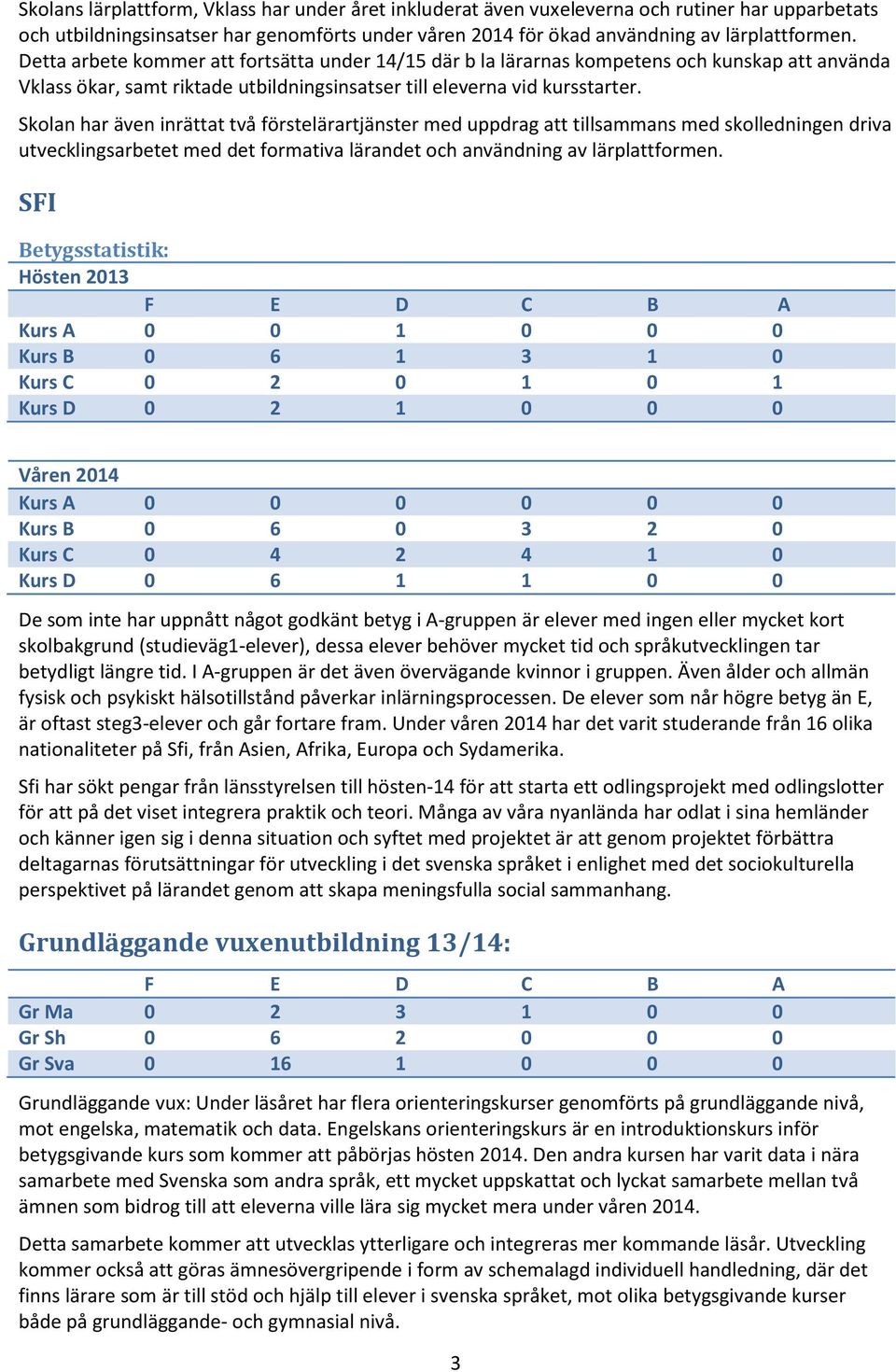 Skolan har även inrättat två förstelärartjänster med uppdrag att tillsammans med skolledningen driva utvecklingsarbetet med det formativa lärandet och användning av lärplattformen.