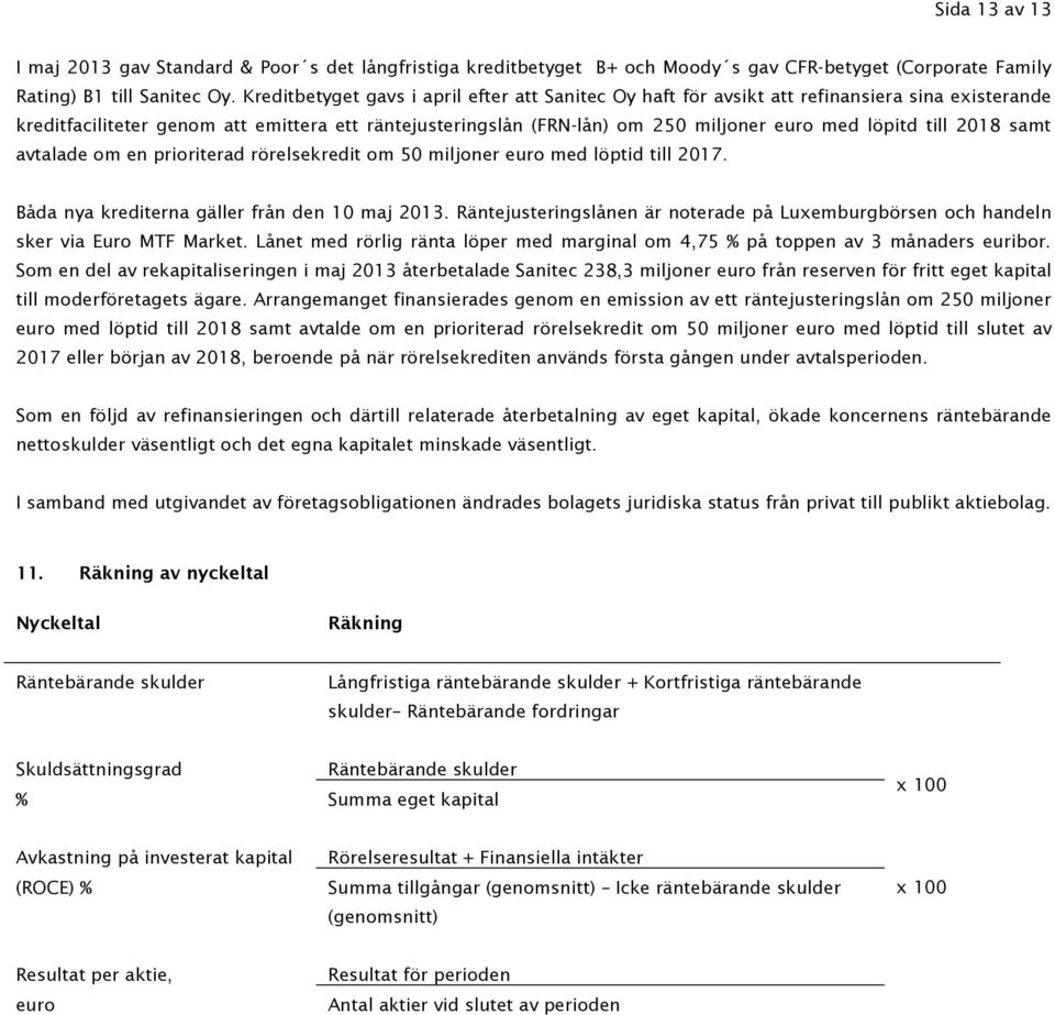 till 2018 samt avtalade om en prioriterad rörelsekredit om 50 miljoner euro med löptid till 2017. Båda nya krediterna gäller från den 10 maj.