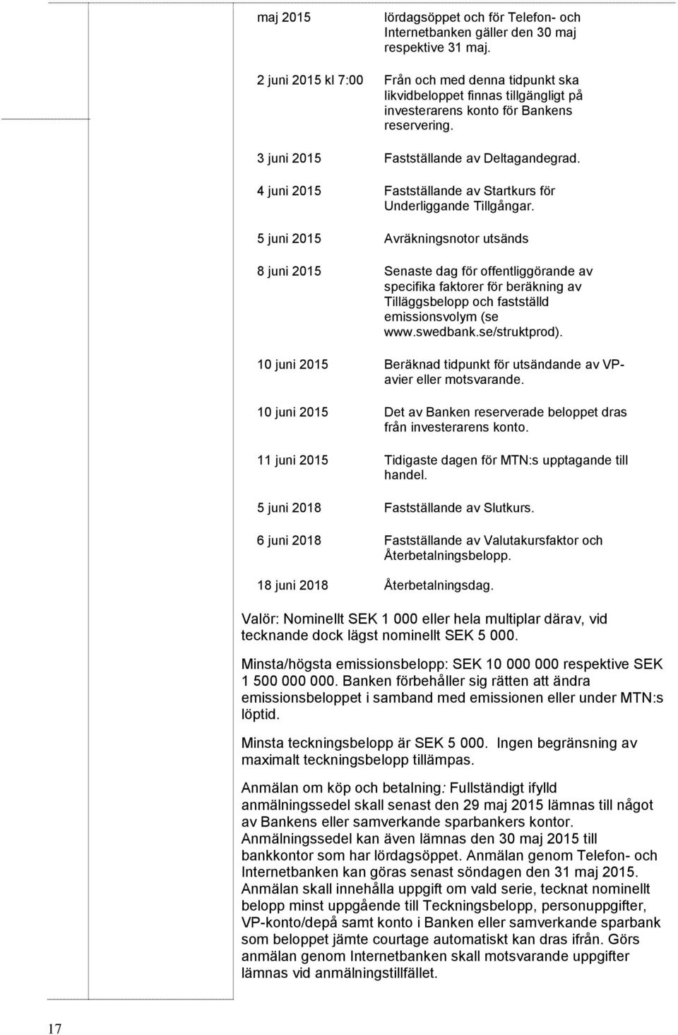 4 juni 2015 Fastställande av Startkurs för Underliggande Tillgångar.