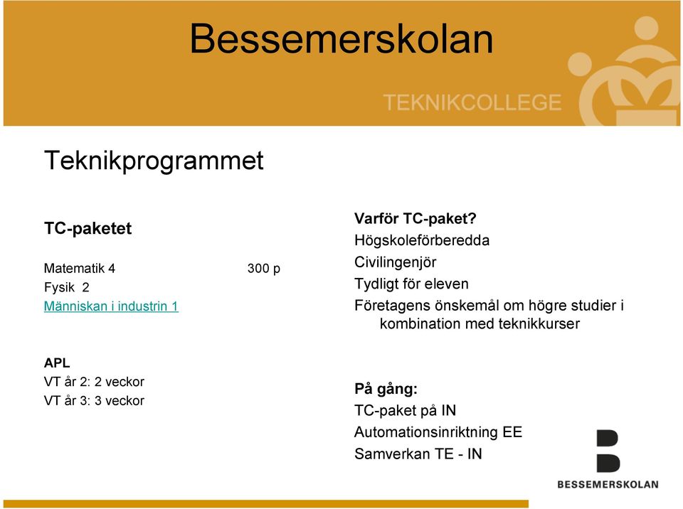 Högskoleförberedda Civilingenjör Tydligt för eleven Företagens önskemål om högre