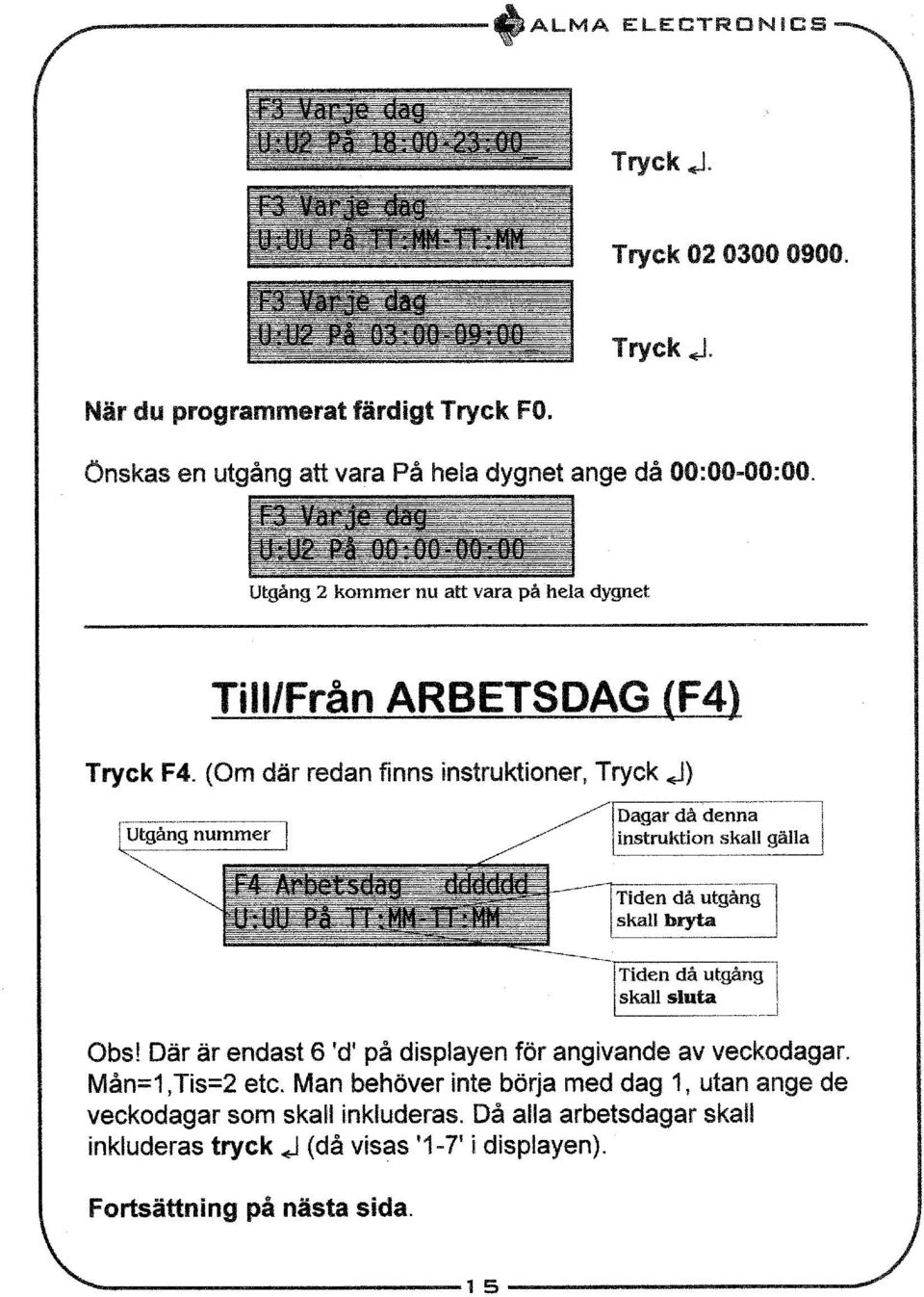 (Om där redan finns instruktioner, Tryck <i) Dagar då denna instruktion skall gälla Tiden då utgång skall bryta Tiden då utgång skall sluta Obs!