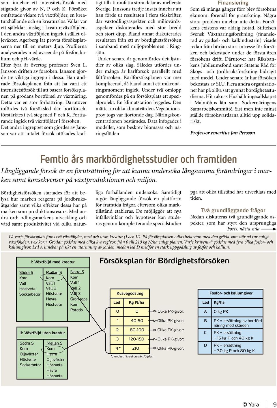 Försöket omfattade vidare två växtföljder, en kreaturshållande och en kreaturslös. Vallar var ett självklart inslag i kreatursväxtföljden. I den andra växtföljden ingick i stället oljeväxter.