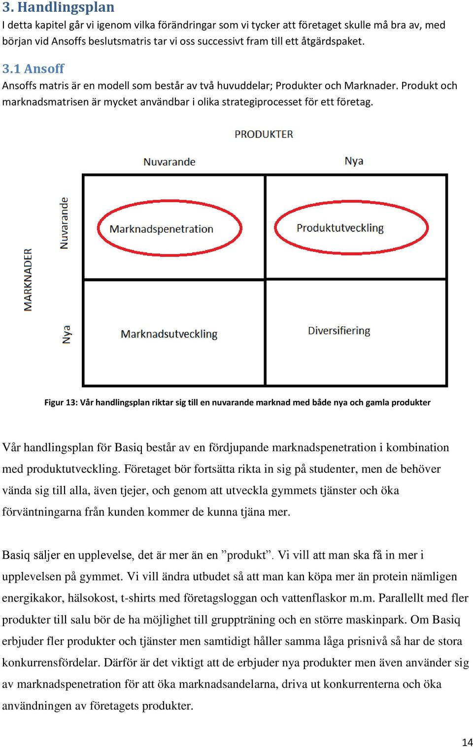 Figur 13: Vår handlingsplan riktar sig till en nuvarande marknad med både nya och gamla produkter Vår handlingsplan för Basiq består av en fördjupande marknadspenetration i kombination med