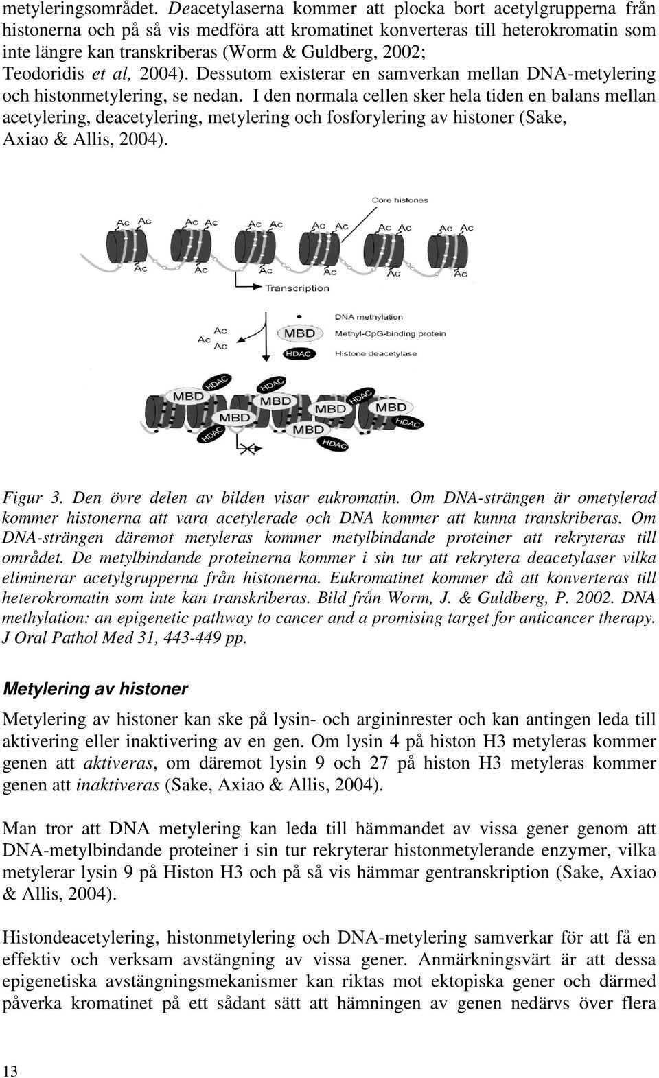 Teodoridis et al, 2004). Dessutom existerar en samverkan mellan DNA-metylering och histonmetylering, se nedan.