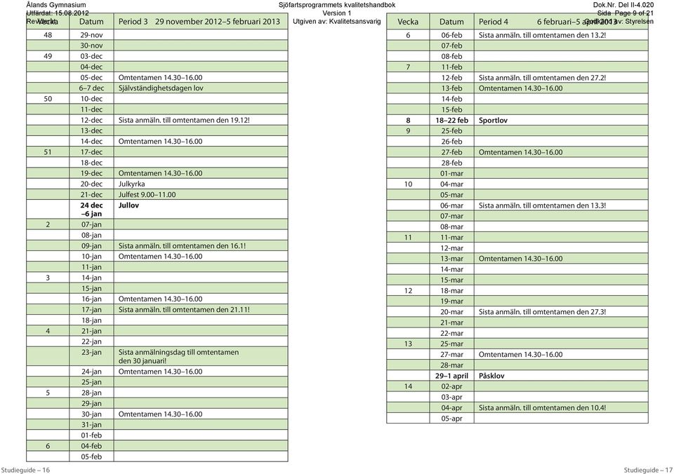 30 16.00 20-dec Julkyrka 21-dec Julfest 9.00 11.00 24 dec Jullov 6 jan 2 07-jan 08-jan 09-jan Sista anmäln. till omtentamen den 16.1! 10-jan Omtentamen 14.30 16.00 11-jan 3 14-jan 15-jan 16-jan Omtentamen 14.