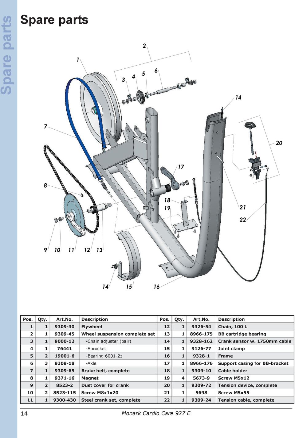 Description 1 1 9309-30 Flywheel 12 1 9326-54 Chain, 100 L 2 1 9309-45 Wheel suspension complete set 13 1 8966-175 BB cartridge bearing 3 1 9000-12 -Chain adjuster (pair) 14 1 9328-162 Crank sensor w.