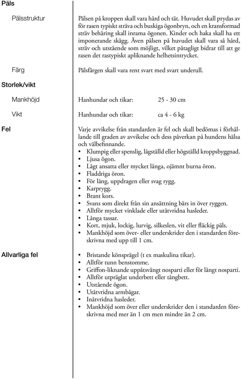 Även pälsen på huvudet skall vara så hård, sträv och utstående som möjligt, vilket påtagligt bidrar till att ge rasen det rastypiskt apliknande helhetsintrycket.