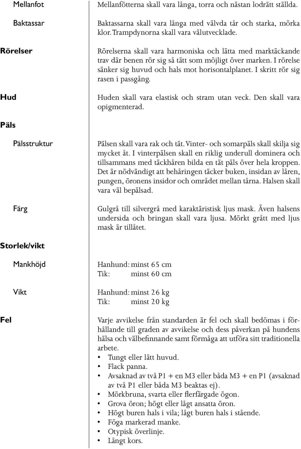 I rörelse sänker sig huvud och hals mot horisontalplanet. I skritt rör sig rasen i passgång. Huden skall vara elastisk och stram utan veck. Den skall vara opigmenterad.