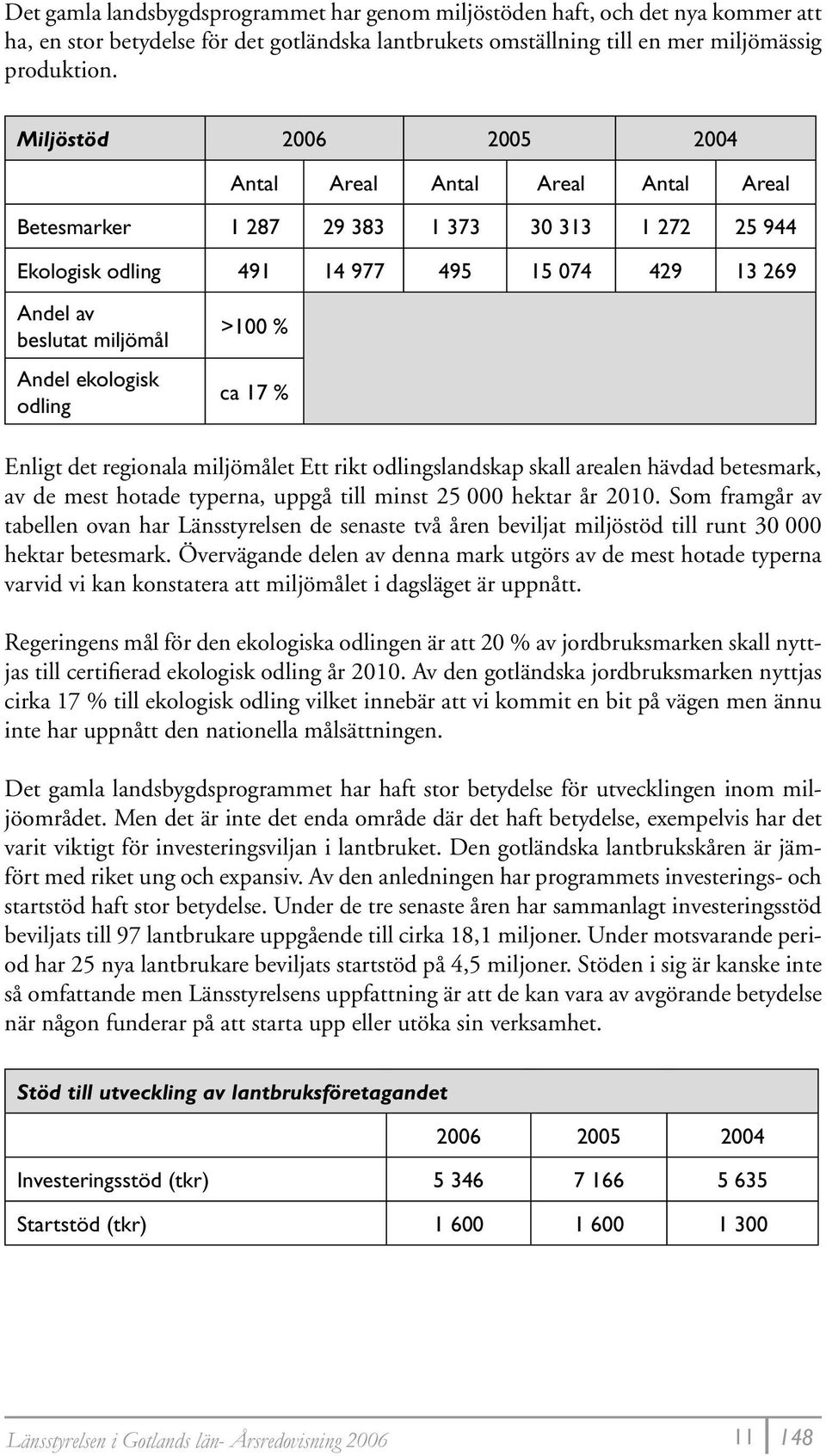 ekologisk odling >100 % ca 17 % Enligt det regionala miljömålet Ett rikt odlingslandskap skall arealen hävdad betesmark, av de mest hotade typerna, uppgå till minst 25 000 hektar år 2010.