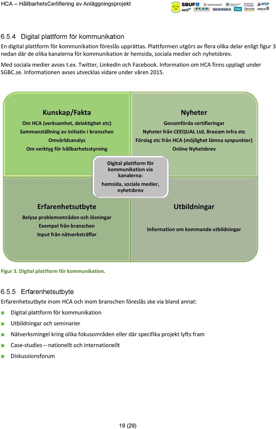 Twitter, LinkedIn och Facebook. Information om HCA finns upplagt under SGBC.se. Informationen avses utvecklas vidare under våren 2015.