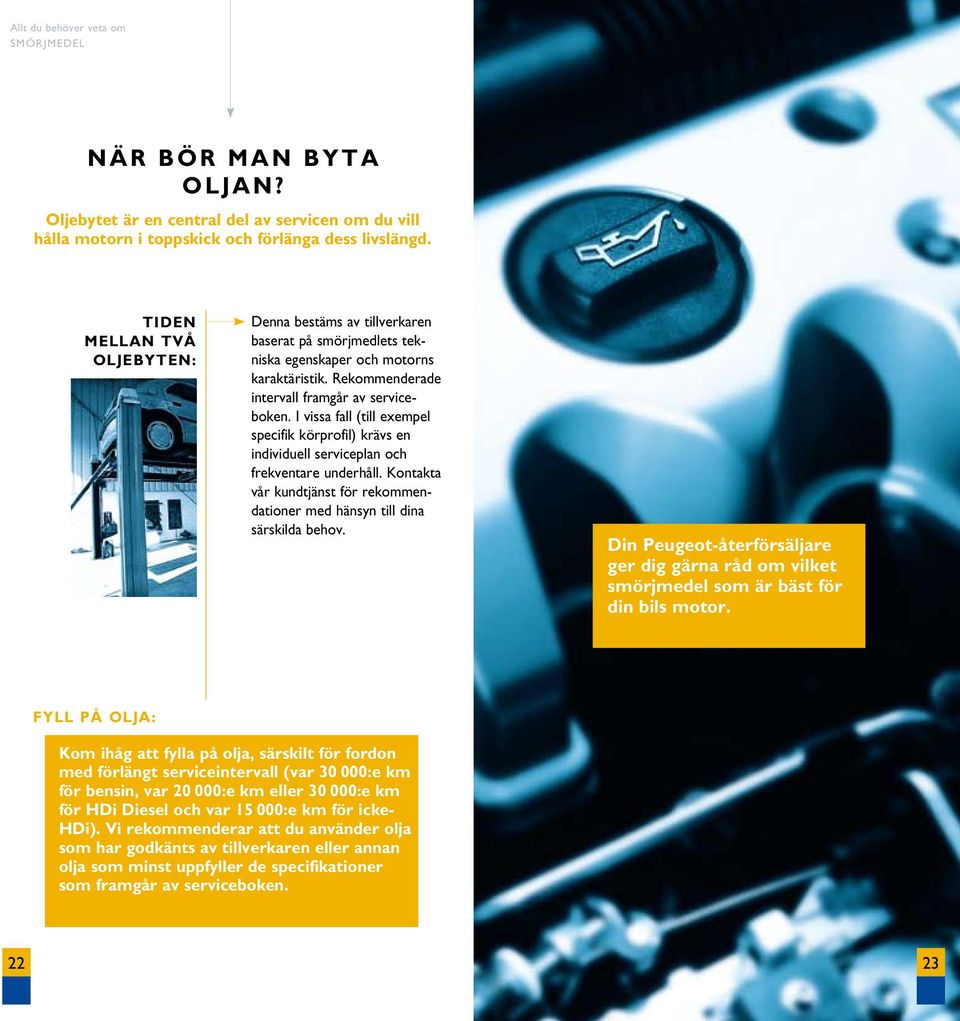 I vissa fall (till exempel specifik körprofil) krävs en individuell serviceplan och frekventare underhåll. Kontakta vår kundtjänst för rekommendationer med hänsyn till dina särskilda behov.