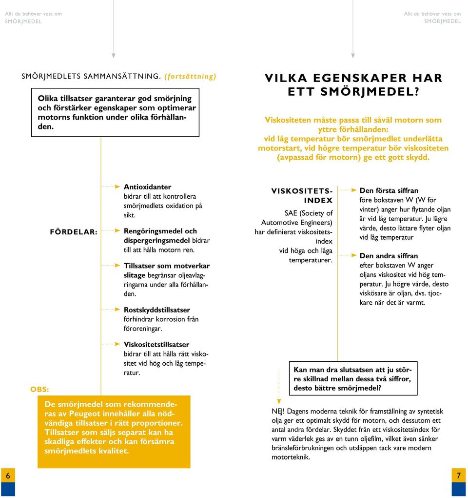 skydd. FÖRDELAR: Antioxidanter bidrar till att kontrollera smörjmedlets oxidation på sikt. Rengöringsmedel och dispergeringsmedel bidrar till att hålla motorn ren.