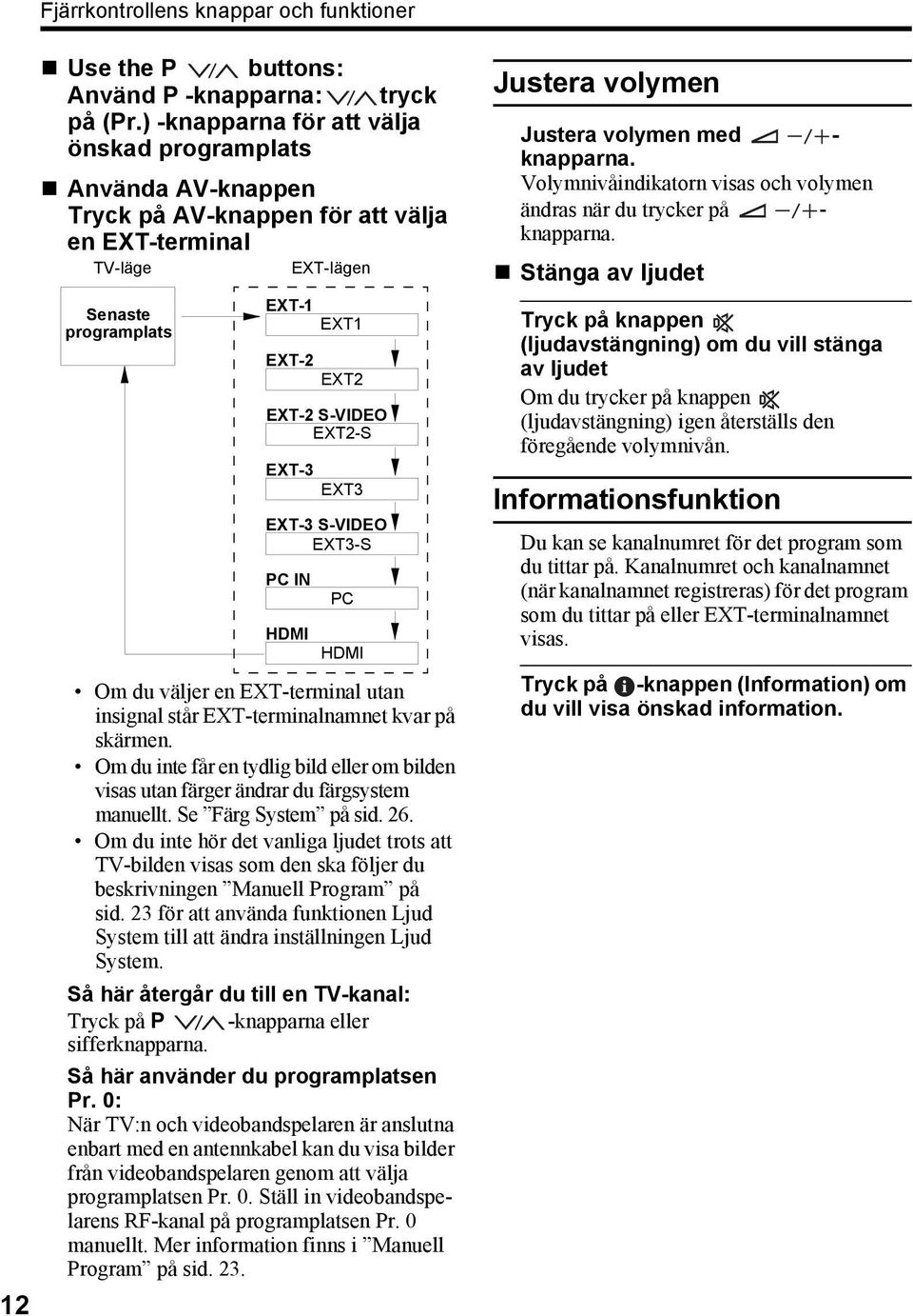 EXT-3 EXT3 EXT-3 S-VIDEO EXT3-S PC IN HDMI PC HDMI Om du väljer en EXT-terminal utan insignal står EXT-terminalnamnet kvar på skärmen.