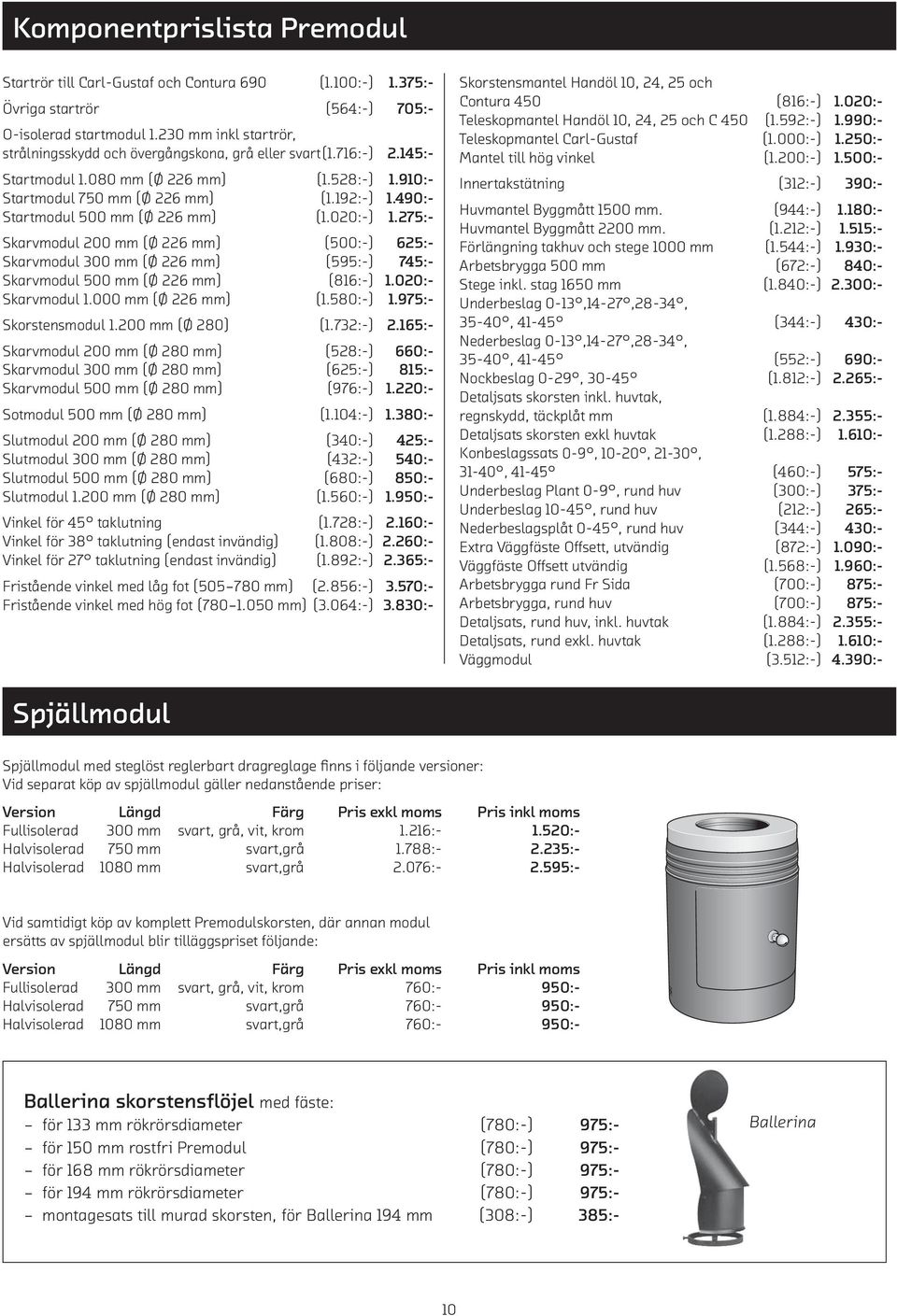 490: Startmodul 500 mm (Ø 226 mm) (1.020:) 1.275: Skarvmodul 200 mm (Ø 226 mm) (500:) 625: Skarvmodul 300 mm (Ø 226 mm) (595:) 745: Skarvmodul 500 mm (Ø 226 mm) (816:) 1.020: Skarvmodul 1.