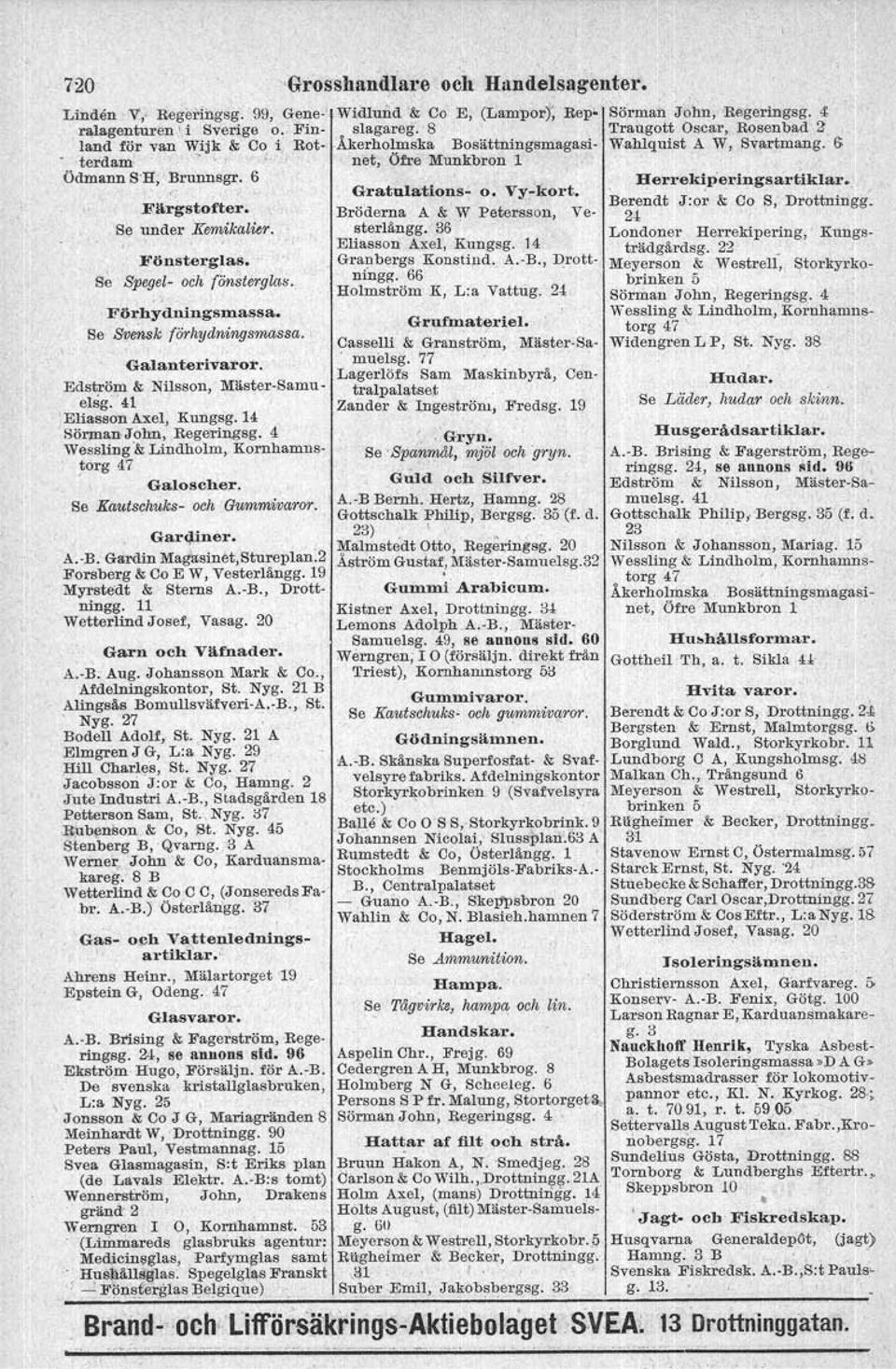 6 Herrekiperingsartiklar. Eärgstofter. Se under Kemikalier. Fönsterglas. Se Spegel- och {anst&rglas. Förhydningsmassa. Se Svensk {ärhydningsmassa. Galanterivarot-. Edström & Nilsson, Mäster-Samuelsg.