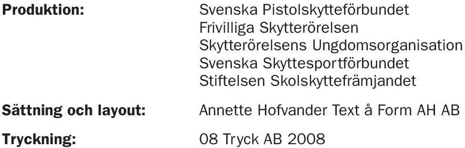 Skyttesportförbundet Stiftelsen Skolskyttefrämjandet Sättning