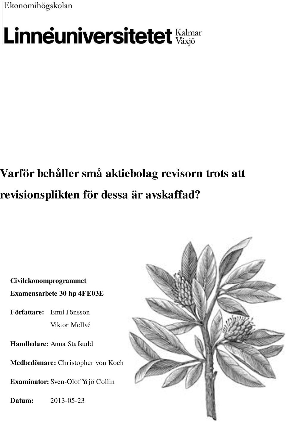 Civilekonomprogrammet Examensarbete 30 hp 4FE03E Författare: Emil