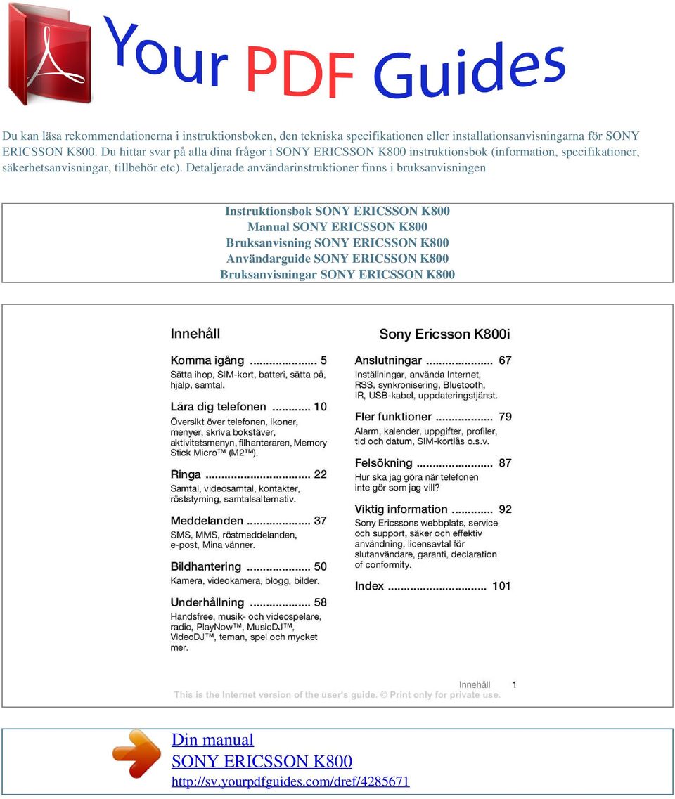 Du hittar svar på alla dina frågor i instruktionsbok (information, specifikationer,