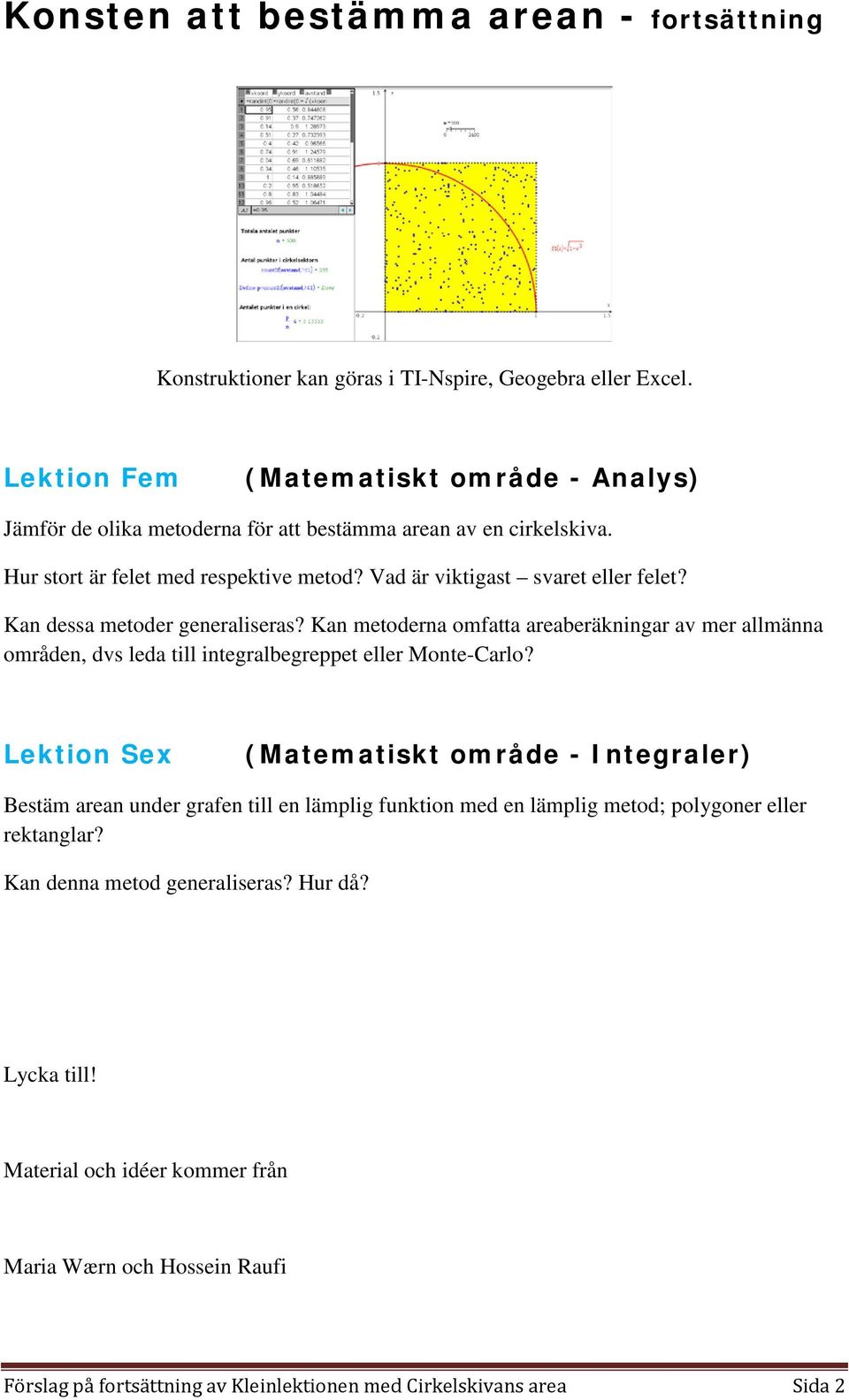 Kan dessa metoder generaliseras? Kan metoderna omfatta areaberäkningar av mer allmänna områden, dvs leda till integralbegreppet eller Monte-Carlo?