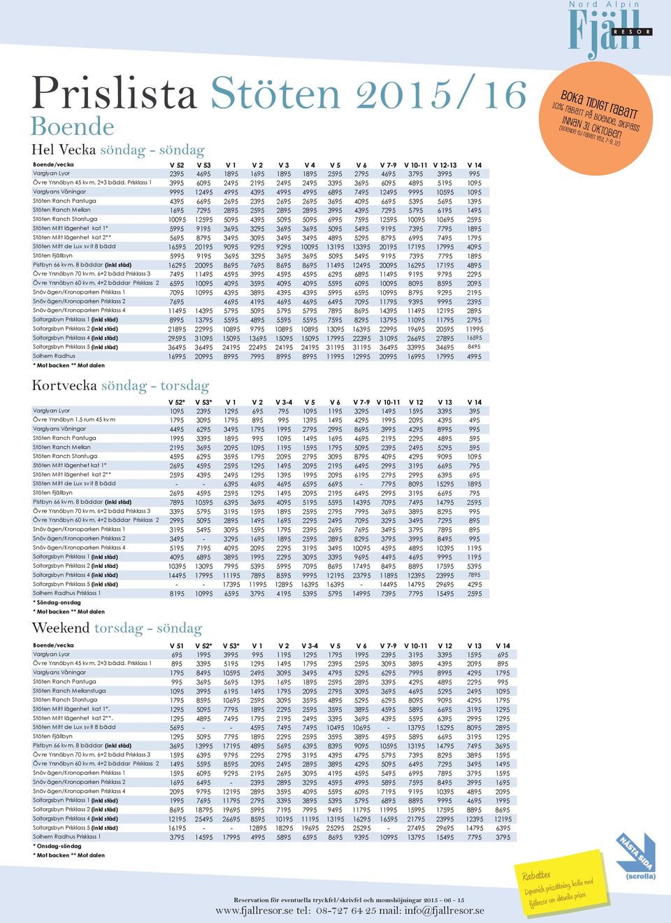 Prisklass 1 3995 6095 2495 2195 2495 2495 3395 3695 6095 4895 5195 1095 Varglyans Våningar 9995 12495 4995 4395 4995 4995 6895 7495 12495 9995 10595 1095 Stöten Ranch Parstuga 4395 6695 2695 2395