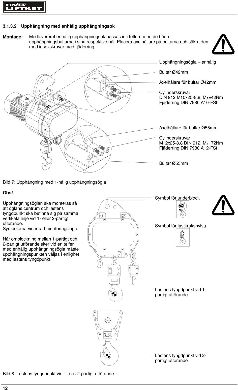 8, M A=42Nm Fjäderring DIN 7980 A10-FSt Axelhållare für bultar Ø55mm Cylinderskruvar M12x25-8.