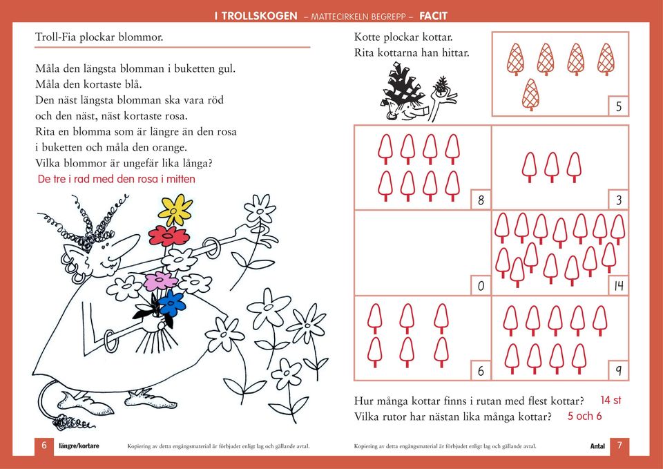 Rita en blomma som är längre än den rosa i buketten och måla den orange. Vilka blommor är ungefär lika långa?