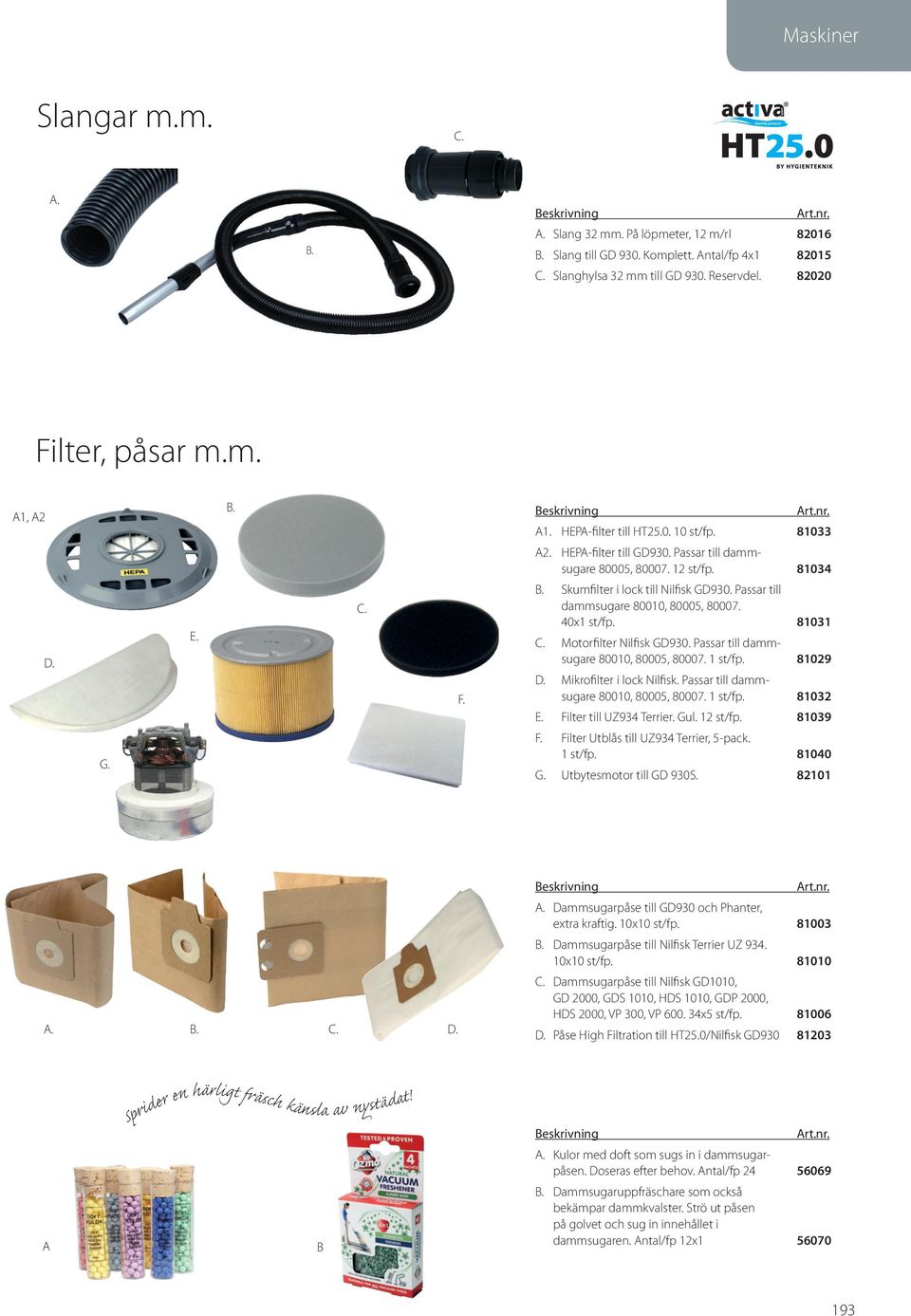 Skumfilter i lock till Nilfisk GD930. Passar till dammsugare 80010, 80005, 80007. 40x1 st/fp. 81031 C. Motorfilter Nilfisk GD930. Passar till dammsugare 80010, 80005, 80007. 1 st/fp. 81029 D.