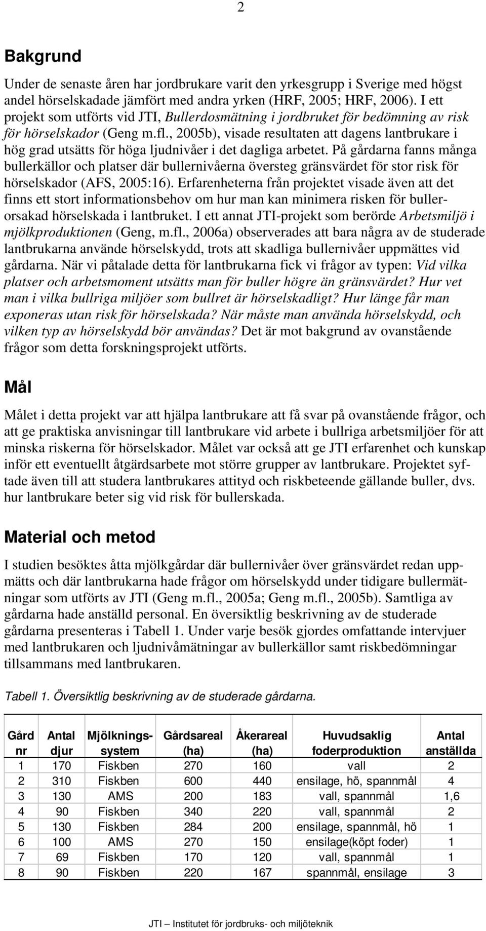 , 2005b), visade resultaten att dagens lantbrukare i hög grad utsätts för höga ljudnivåer i det dagliga arbetet.