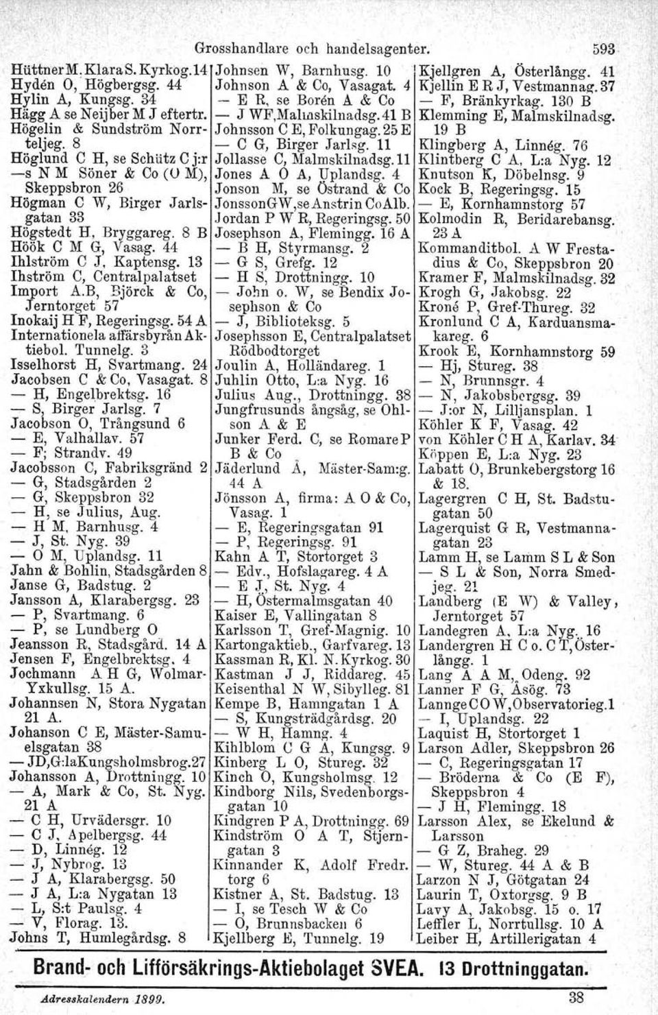 Högelin & Sundström N orr- Johnsson C E, Folkungag. 25 E 19 B teljeg. 8 - C G, Birger Jarlsg. 11 Klingberg A, Linnog. 76 Höglund C H, se Schiitz C j:r J ollasse C, Malmskilnadsg.