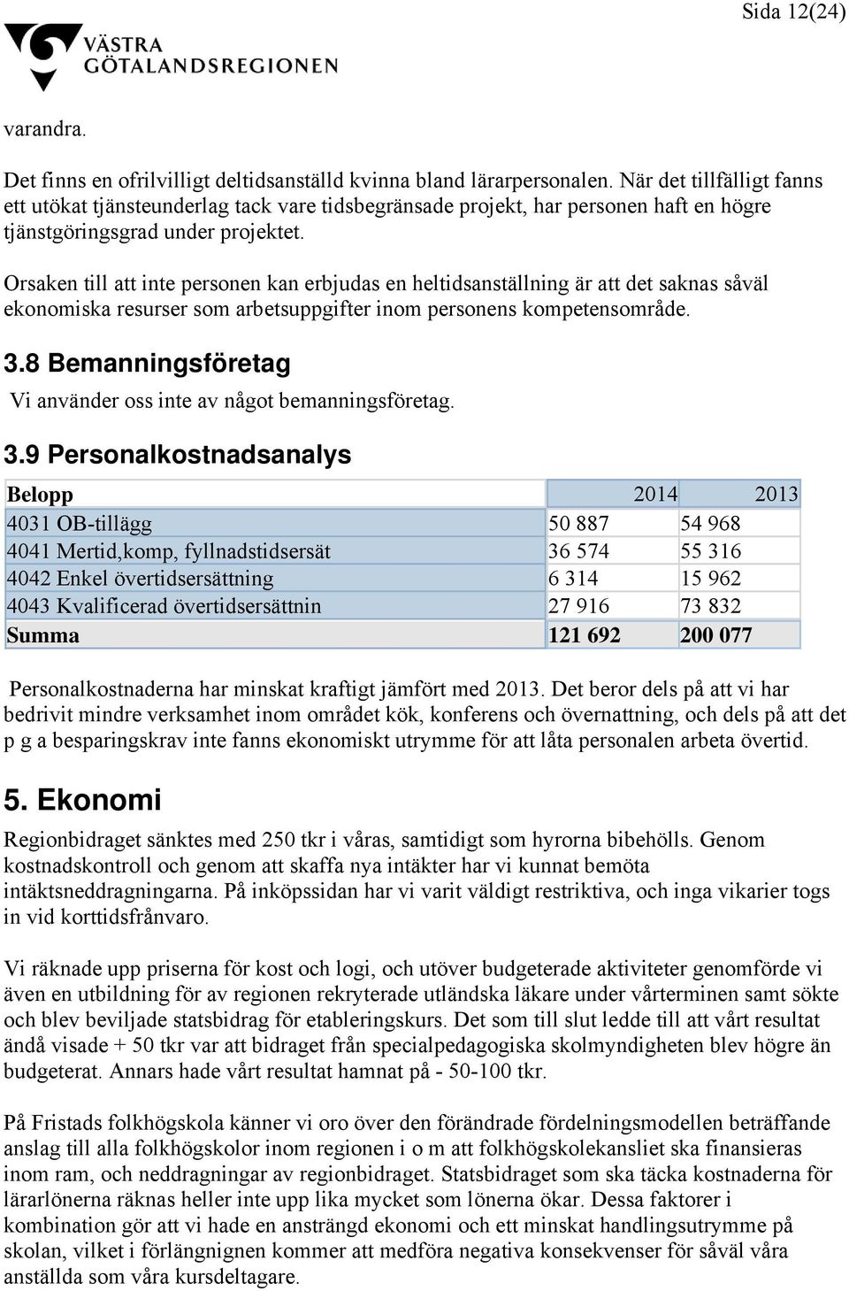 Orsaken till att inte personen kan erbjudas en heltidsanställning är att det saknas såväl ekonomiska resurser som arbetsuppgifter inom personens kompetensområde. 3.