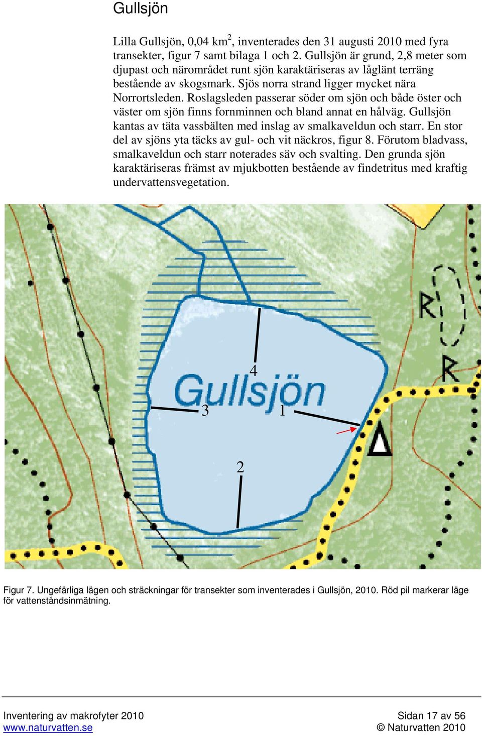 Roslagsleden passerar söder om sjön och både öster och väster om sjön finns fornminnen och bland annat en hålväg. Gullsjön kantas av täta vassbälten med inslag av smalkaveldun och starr.