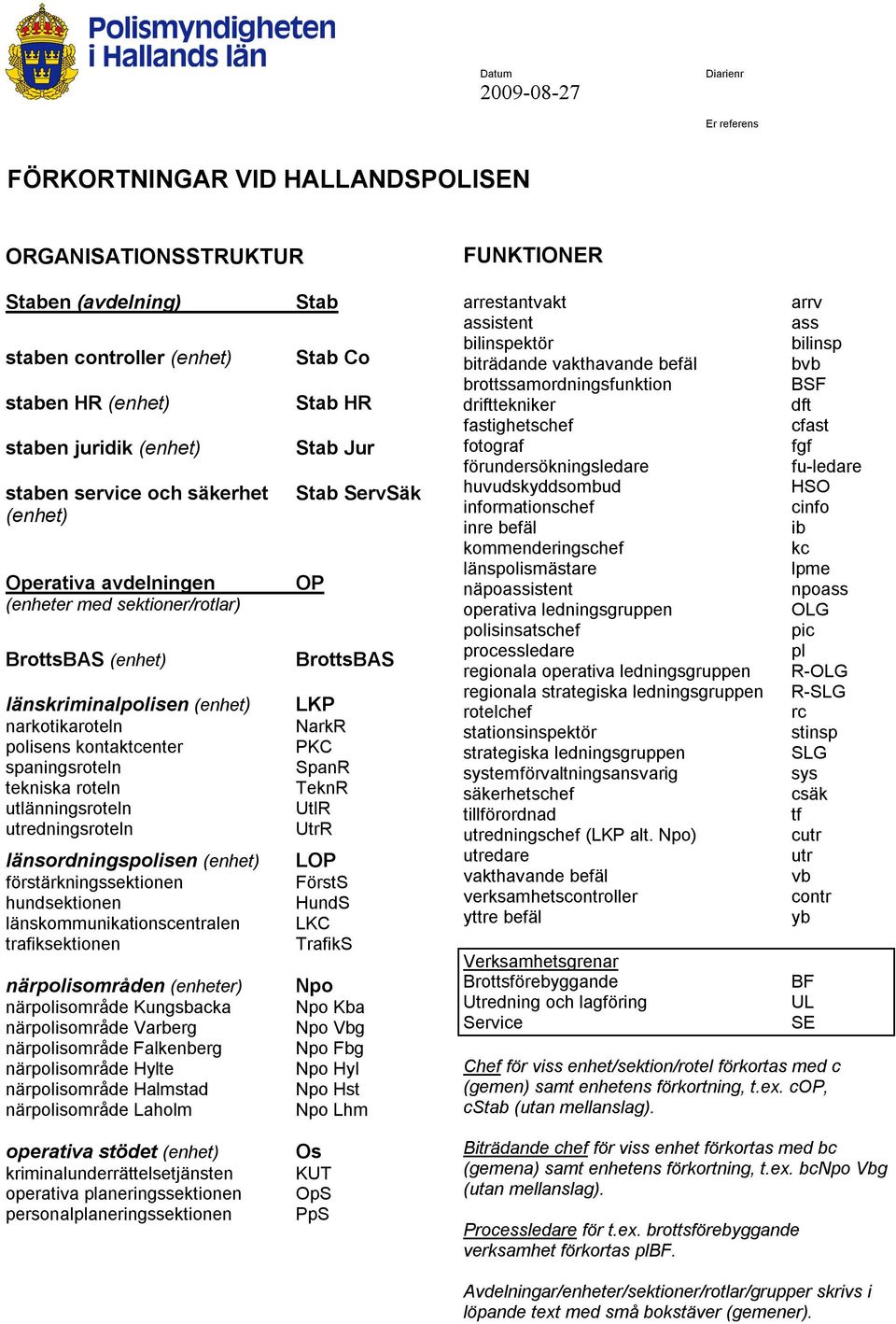 sningsroteln tekniska roteln utlänningsroteln utredningsroteln länsordningspolisen (enhet) förstärkningssektionen hundsektionen länsmunikationscentralen trafiksektionen närpolisområden (enheter)