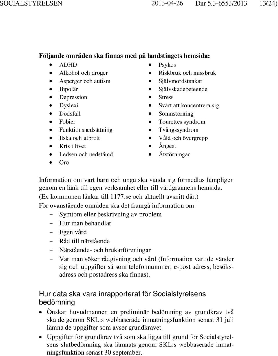 Depression Stress Dyslexi Svårt att koncentrera sig Dödsfall Sömnstörning Fobier Tourettes syndrom Funktionsnedsättning Tvångssyndrom Ilska och utbrott Våld och övergrepp Kris i livet Ångest Ledsen