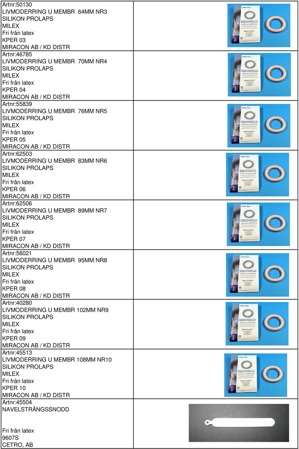 Artnr:62506 LIVMODERRING U MEMBR 89MM NR7 KPER 07 Artnr:56021 LIVMODERRING U MEMBR 95MM NR8 KPER 08