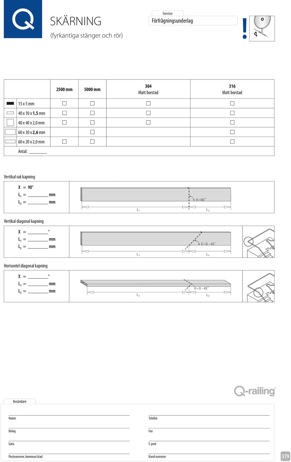 60 x 20 x 2,0 mm : Vertikal rak kapning X = Vertikal