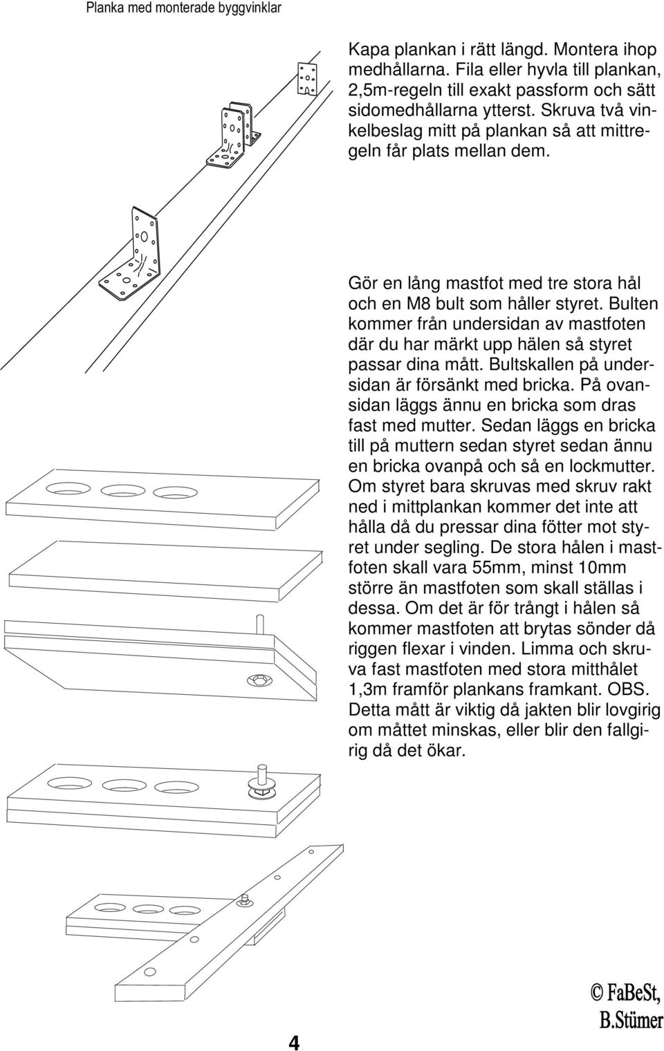 Bulten kommer från undersidan av mastfoten där du har märkt upp hälen så styret passar dina mått. Bultskallen på undersidan är försänkt med bricka.