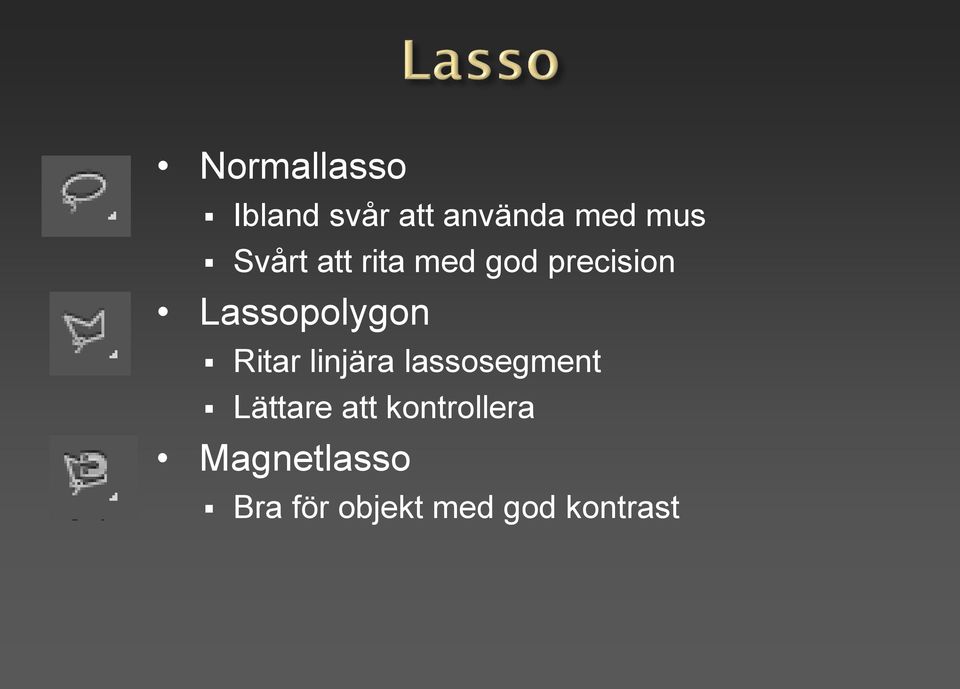 Ritar linjära lassosegment Lättare att