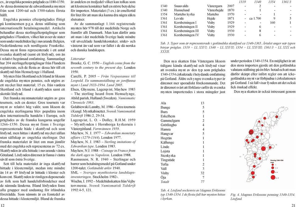 Dessa mynt finns representerade i ett antal svenska skattfynd (samt ett lösfynd), om än i relativt begränsad omfattning.